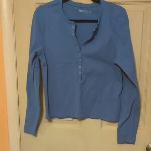 Abercrombie & Fitch XL Stretchy Rib Metal Button Top Sky Blue